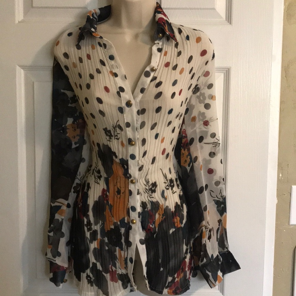 white floral sheer blouse size L